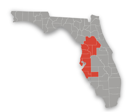 Map of Florida counties served by A Door of Hope